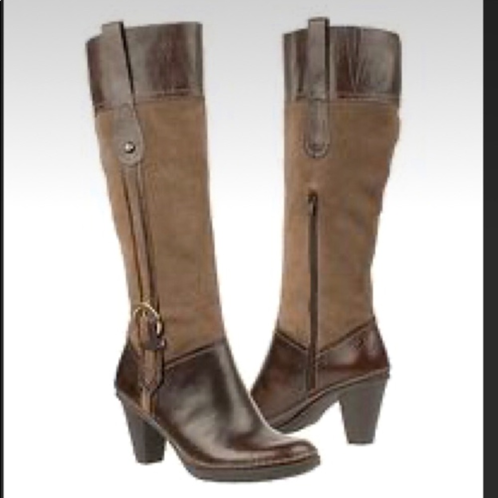 Naturalizer wide calf size 9 leather and suede tall boot. Brown and taupe. NIB